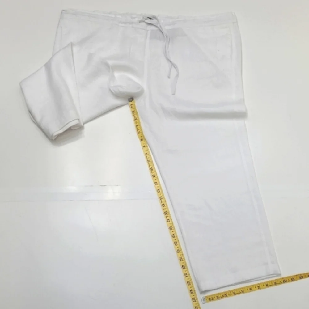 Island Importer Riviera Linen Crop Drawstring Pants Wide Leg High Waist Rise